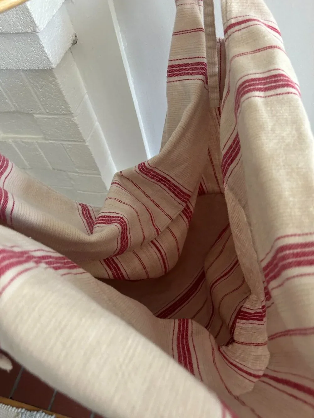 Pottery Barn Cotton Red and Cream Large Basket Liner